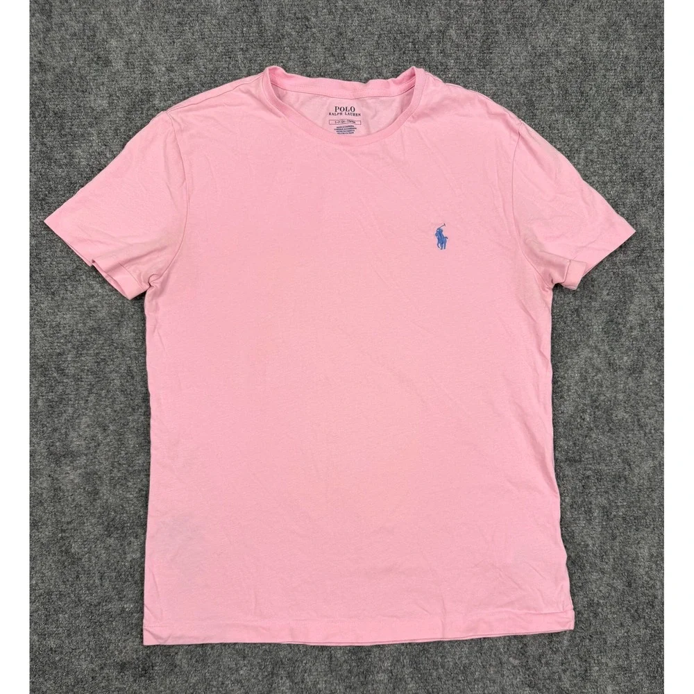 Polo Ralph Lauren Pink Cotton Short Sleeve T-Shirt Mens Small Blue Pony Logo